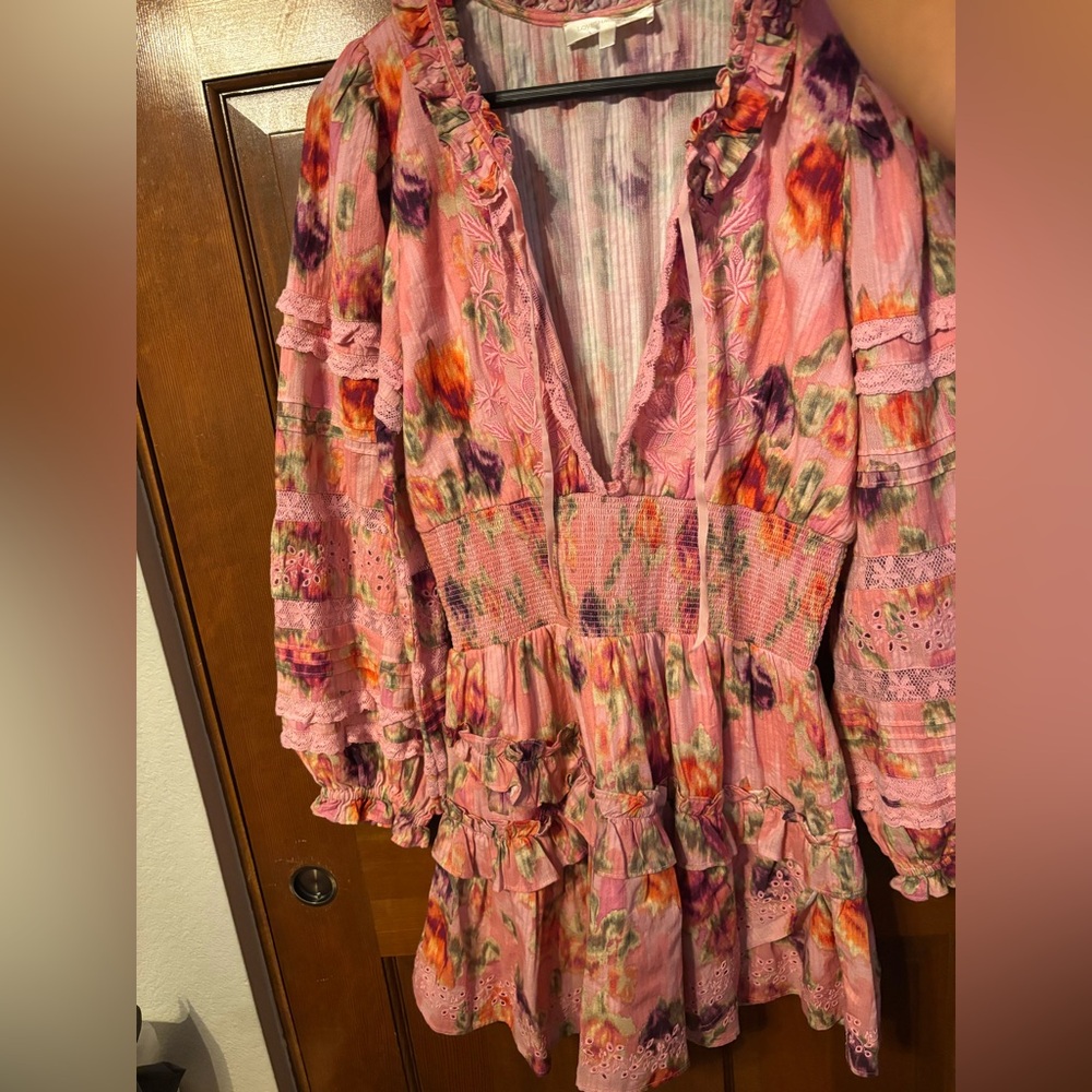 LoveShackFancy Clarkie Wild Pink Rose Floral Mini Dress Sz M NWT